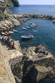 Italy, Liguria, Cinque Terre National Park listed as World Heritage by UNESCO, village of Riomaggiore, the small port