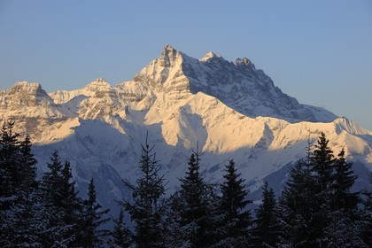 Switzerland, Canton of Valais, the Dents du Midi mountain seen from Villars sur Ollon