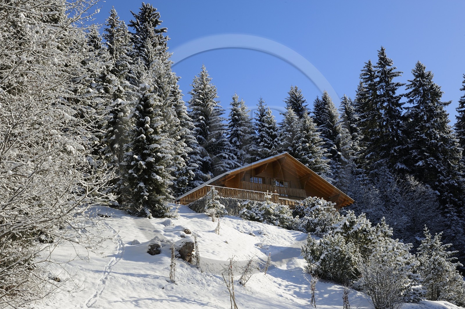 Suisse, Canton de Vaud, Villars sur Ollon, chalet sous la neige