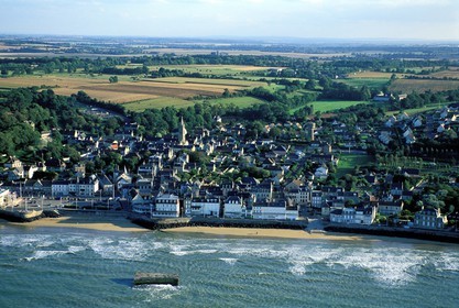 France, Calvados, Arromanches les Bains, harbour of the Normandy landings (aerial view)