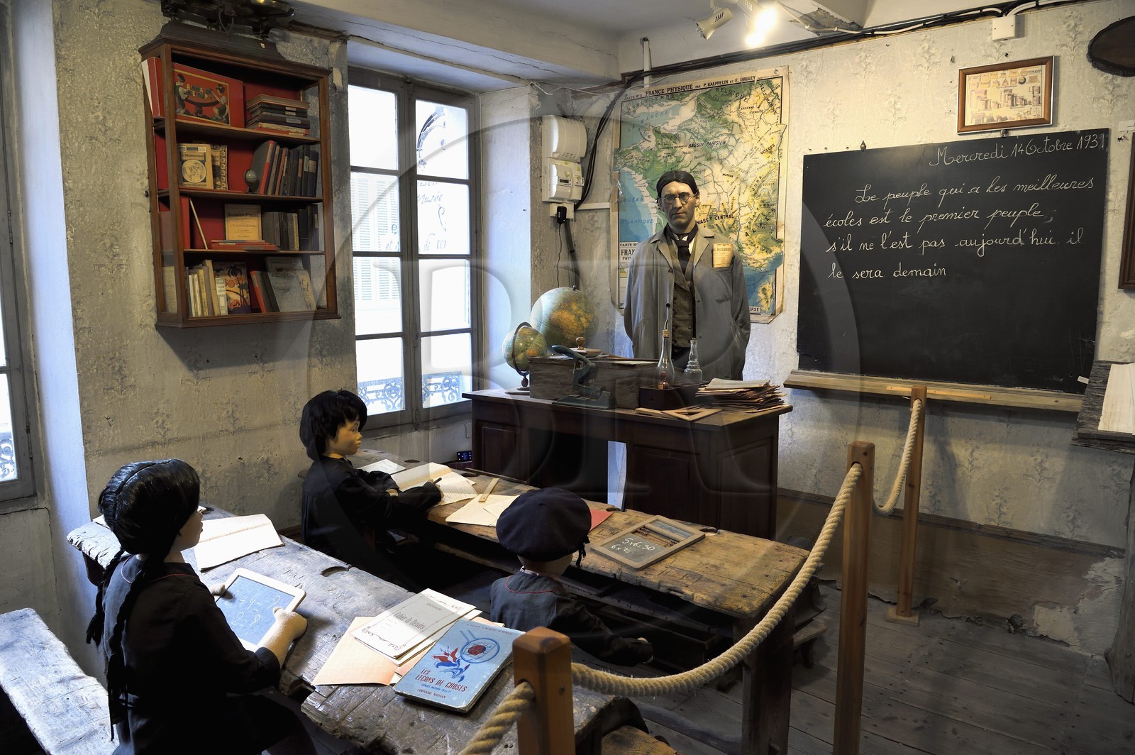 France, Alpes de Haute Provence, Parc National du Mercantour (Mercantour National Park) and Vallee du Haut Verdon, Colmars les Alpes, reconstitution of a 1930s school classroom