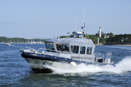 France, Finistere, Benodet, Trez Cove, exit of the Odet river estuary, police patrol boat