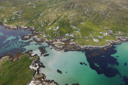 United Kingdom, Scotland, Outer Hebrides, Isle of Barra, the east coast at Ersary (aerial view)