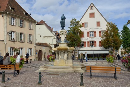 France, Haut Rhin, Colmar, place des Six-Montagnes-Noires, the Roesselmann fountain by Auguste Bartholdi was inaugurated in 1854