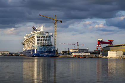 France, Loire Atlantique, Saint Nazaire, commercial port, liner under construction in the Penhoet water basin