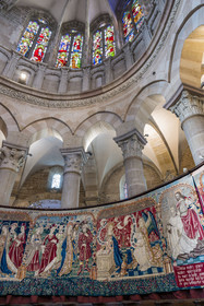 France, Cote d'Or, Climats terroirs of Burgundy, listed as World Heritage by UNESCO, Beaune, collégiale Notre-Dame de Beaune basilica, 15th century Tournai tapestries attributed to the Flemish painter Pierre Spicre depicting scenes from the life of the Virgin Mary