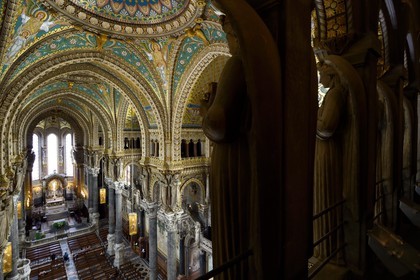France, Rhone, Lyon, historical site listed as World Heritage by UNESCO, Notre Dame de Fourviere basilica, the nave from the inner gallery