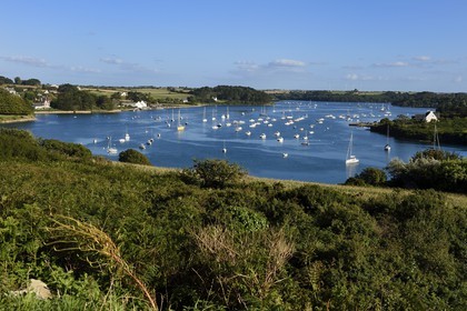 France, Finistère (29), Lannilis, Prat Ar Coum à gauche et Saint-Pabu dans l'Aber Benoit