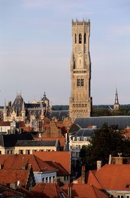 Belgique, Flandre-Occidentale, Bruges (Brugge), beffroi de la Grand' place (Markt)