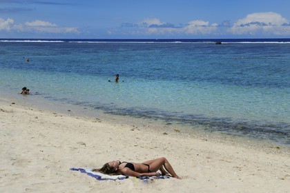 France, île de la Réunion, la Cote Ouest, plage du lagon de Saint-Gilles-Les-Bains à l'Ermitage-les-Bains