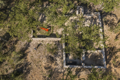 France, Var, Provence Verte (Green Provence), Bras, Academie du Bain de Foret Provencale (Academy of Forest Bathing in Provence), forest of the domaine Le Peyrourier - une campagne en Provence (aerial view)