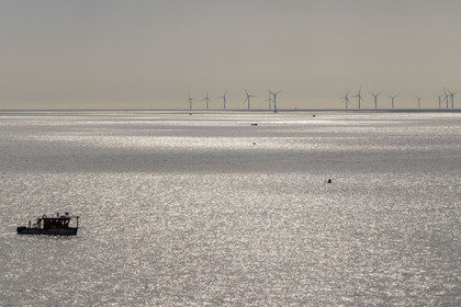 France, Loire-Atlantique (44), Estuaire de la Loire, Saint-Nazaire, le parc éolien en mer de Saint-Nazaire vu depuis la Pointe de l'Eve