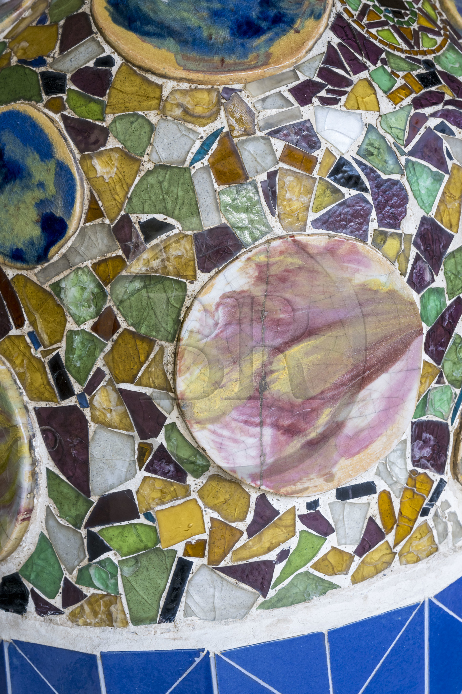 Spain, Catalonia, Barcelona, Eixample district, Passeig de Gracia, Casa Batllo by Catalan modernist architect Antoni Gaudi, UNESCO World Heritage site, mosaics reminiscent of water lilies