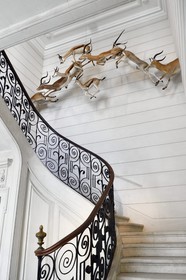 France, Charente-Maritime (17), La Rochelle, le Muséum d'histoire naturelle (muséum Lafaille), antilopes empaillées bondissant au dessus de l'escalier d'honneur