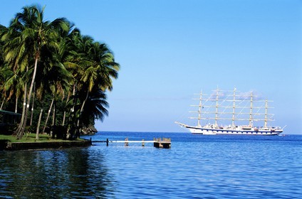 Caribbean sea, St Lucia island, the SPV Royal Clipper anchored in Marigot Bay