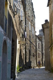 France, Haute Corse, Casinca region in Castagniccia, schist houses in the main street from the village of Venzolasca