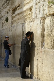 Israel, Jerusalem, holy city, the old town listed as World Heritage by UNESCO, the Western Wall part of the retaining walls of the Temple Mount built by Herod the Great, Orthodox Jew praying