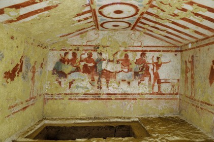 Italie, Latium, province de Viterbe, Tarquinia, nécropole antique étrusque de Monterozzi (Necropoli dei Monterozzi) classée Patrimoine Mondial de l'UNESCO, Tombe Claudio Bettini (5513)