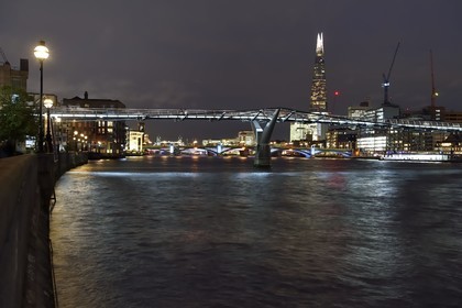 United Kingdom, London, the Millenium Bridge, London Bridge and The Shard, the tallest tower in London in the background by Renzo Piano