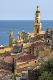 France, Alpes-Maritimes, Menton, old town dominated by the St Michel Basilica