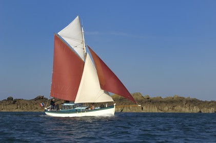 France, Manche, Iles Chausey, the Courrier des Iles boat painted by painter Marin Marie, an Official Painter of the French Navy