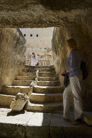 Israel, Jerusalem, holy city, the old town listed as World Heritage by UNESCO, the Temple Mount in the Davidson Center, staircase of the Mikveh (or mikvah), ritual immersion bath at the foot of the western retaining wall of the Temple built by Herod the Great