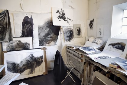 France, Ivry sur Seine, the artist Ernest Pignon-Ernest in his studio