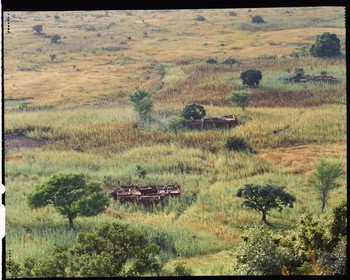 Burkina Faso, province de Poni, pays des Lobi, région de Loropéni, fermes Lobi au milieu des cultures de sorgho