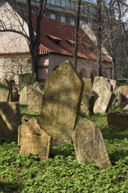République Tchèque, Prague, centre historique classé Patrimoine Mondial de l'UNESCO, quartier juif de Josefov, cimetière juif et la synagogue Pinkas en arrière plan