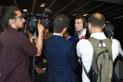 France, Bas Rhin, Strasbourg, European district, the European Parliament, the Louise Weiss building interview of new Rassemblement National MP Jordan Bardella at the inaugural plenary session of the new European Parliament the 2 July 2019