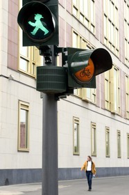 Germany, Berlin, Ampelmann, red and green men on pedestrian lights in the former GDR
