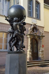 France, Haut Rhin, Colmar, courtyard of the Museum and birth house of Bartholdi, statue called Great Supports of the World (Les Grands Soutiens du Monde)