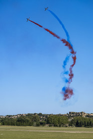 France, Bouches du Rhone, Salon de Provence, air base 701, base of the Patrouille de France (PAF for Patrouille acrobatique de France) of the French Air and Space Force, Alphajet aircraft during a training flight