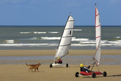 France, Calvados, Cote de Nacre, Ouistreham, Riva Bella, sand yachts on the beach