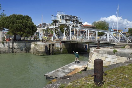 France, Charente-Maritime, La Rochelle, the bascule bridge at the entrance of the former basin of the trawlers