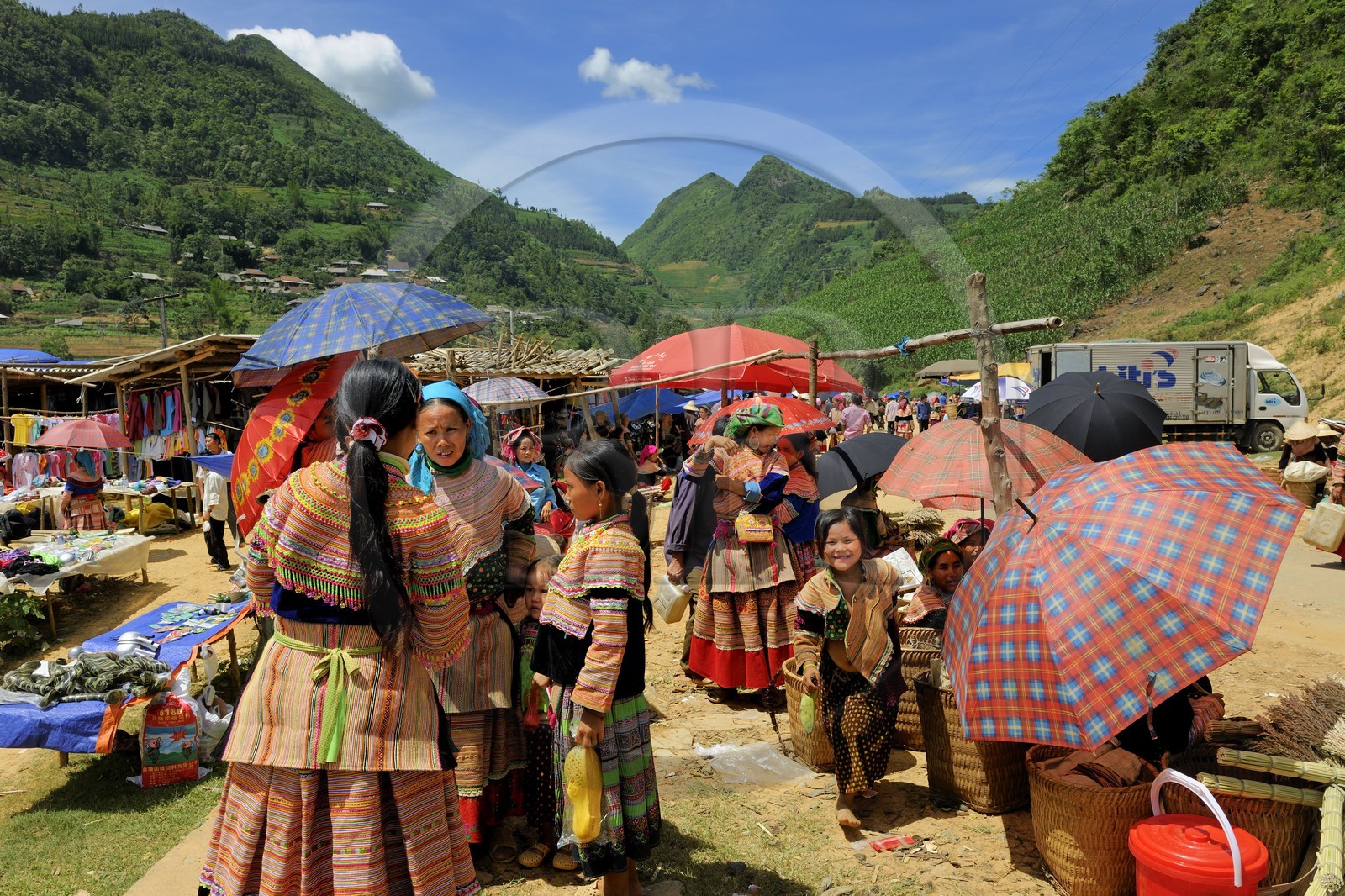 Vietnam, province de Lao Cai, région de Bac Ha, marché de Can Cau, femmes de la minorité Hmong Fleur