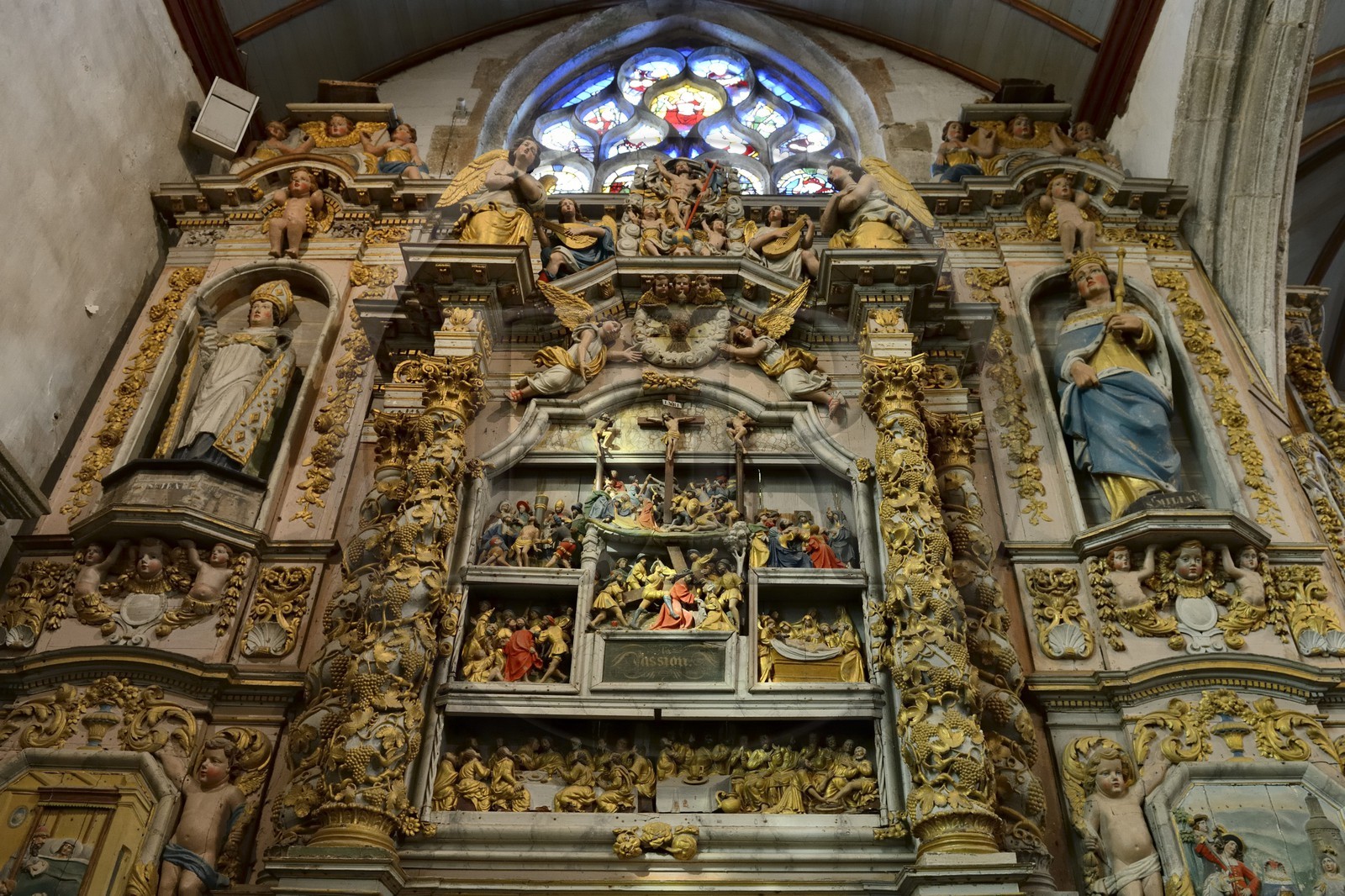 France, Finistère (29), église de Lampaul-Guimiliau, l'autel de la Passion