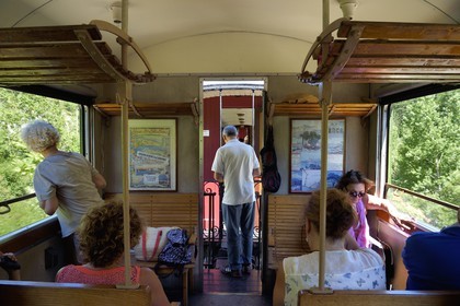 France, Alpes de Haute Provence, between Annot and Saint-Benoit, aboard a passenger car of the Train des Pignes historic train