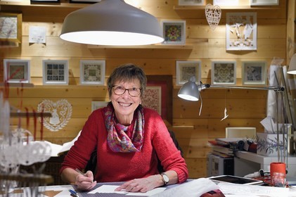 France, Bas Rhin, Bischwiller, the image maker Michèle Wagner has revived the papercutting (canivet) or the art of cut paper to stylize Christmas decorations in particular