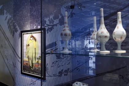 Morocco, Casablanca, Abderrahman Slaoui museum called the Collector's House, Orientalist poster Morocco by Marseille published by the PLM (Paris Lyon Mediterranean) by Jacques Majorelle in 1926