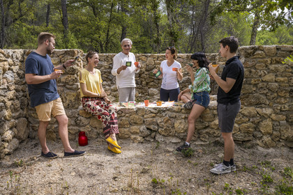 France, Var, Provence Verte (Green Provence), Bras, Academie du Bain de Foret Provencale (Academy of Forest Bathing in Provence), forest of the domaine Le Peyrourier - une campagne en Provence, Constanze Coisne guides Shinrin Yoku