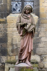 France, Haut Rhin, Colmar, sandstone statue of the painter and engraver Martin Schongauer by Auguste Bartholdi Place Unterlinden