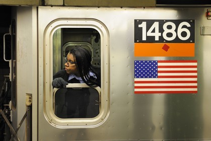 United States, New York, Manhattan, subway and the american flag