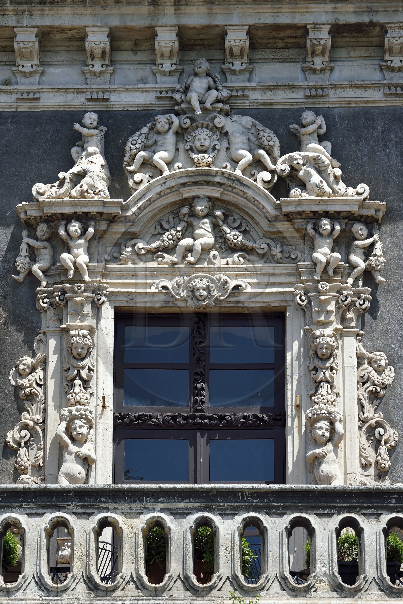 Italy, Sicily, Catania, Baroque city listed as UNESCO World Heritage, the Biscari palace built at the end of the 17th century and its baroque facade