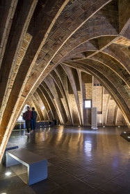 Spain, Catalonia, Barcelona, Eixample district, Passeig de Gracia, Pedrera or Casa Mila (1905-1910) by the Catalan modernist architect Antoni Gaudi, UNESCO World Heritage site, the chain vaults of the attic