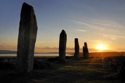 United Kingdom, Scotland, Orkney Islands, Mainland Island, beside the Loch of Stenness, standing stones (stone circle) from the Ring of Brodgar, listed as World Heritage by UNESCO