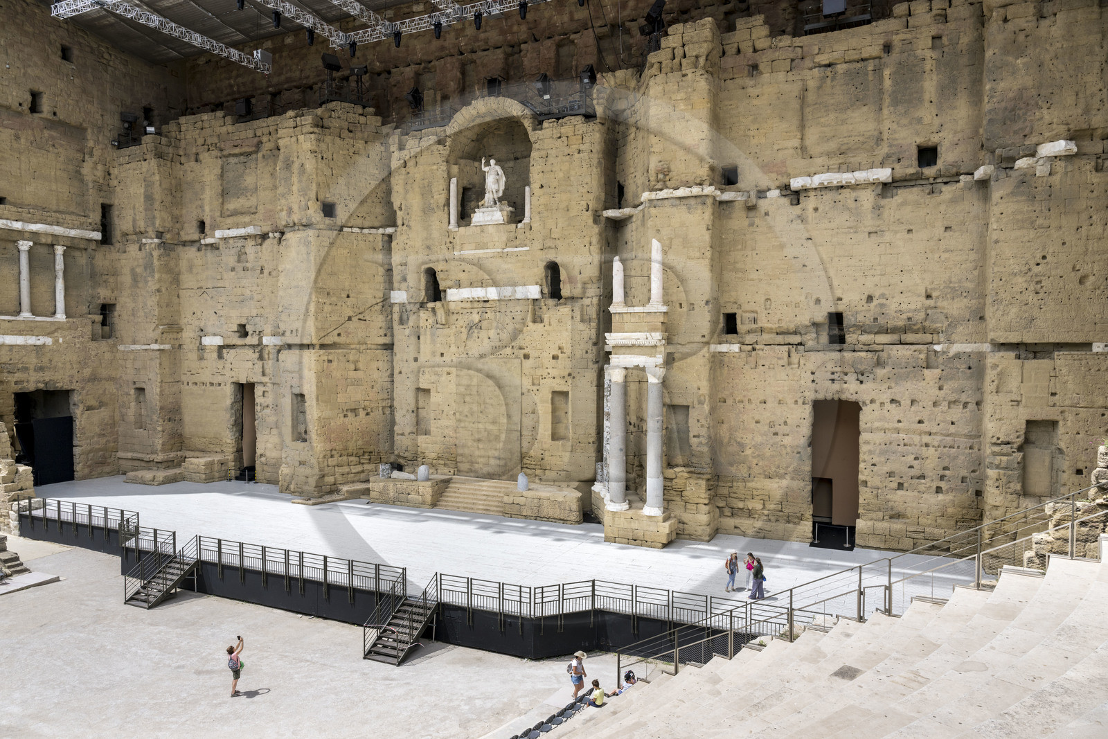 France, Vaucluse, Orange, the Roman theatre listed as World heritage by UNESCO, built during the reign of Augustus in the 1st century, the niche in the stage wall houses a colossal statue supposed of Emperor Augustus, 3.50 m high, whose head is not original