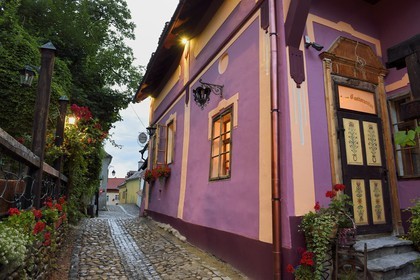 Roumanie, Transylvanie, Sighisoara, fait partie des sept villes fortifiées saxonnes de Transylvanie, classé Patrimoine Mondial de l'UNESCO, vieille rue dans la citadelle