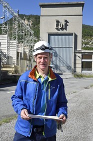France, Alpes de Haute Provence, the lake of Castillon dam which retains the waters of the Verdon river, Jean-Claude Bonaïti Chief Operating Officer EDF of the Castillon Dam