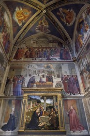 Italy, Tuscany, Florence, listed as World Heritage by UNESCO, Santa Trinita basilica (Basilica di Santa Trinita), Sassetti Chapel, frescoes by Domenico Ghirlandaio, the Adoration of the Shepherds of 1495